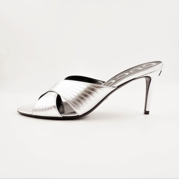 New In Box Gucci 80mm Metallic-Finish Leather Sandals In Women's Size EU 38.5 - Picture 3 of 15
